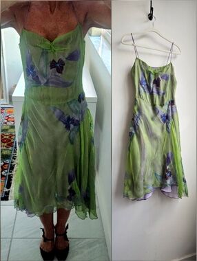 Vintage Handmade Rene Derhy Embroidered Layered Silk Watercolor Fairy Dress